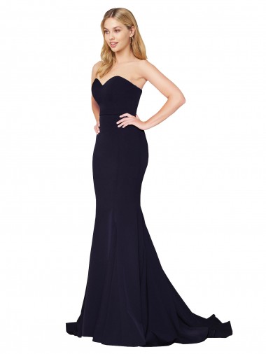 Cheap Sweetheart High Neck Sweep Train Sleeveless Crepe Prom Dress
