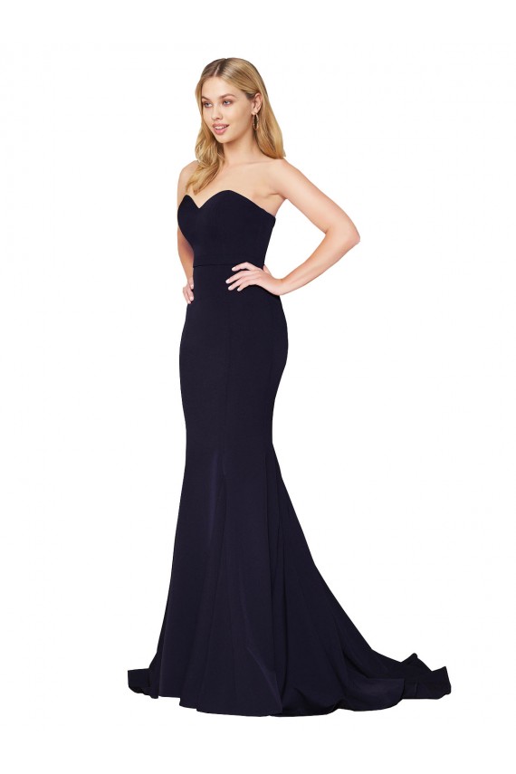 Cheap Sweetheart High Neck Sweep Train Sleeveless Crepe Prom Dress