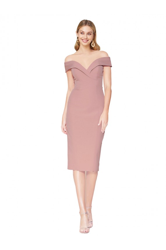 Cheap Knee Length Off the Shoulder Sweetheart Crepe Cocktail Prom Dress / Homecoming Dress