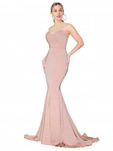 Cheap Sweep Train Sweetheart Long Mermaid Crepe Prom Dress Low Back