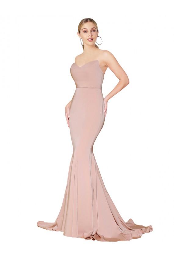 Cheap Sweep Train Sweetheart Long Mermaid Crepe Prom Dress Low Back