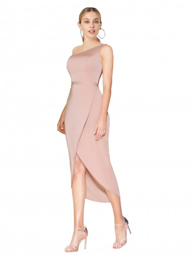 Cheap Knee Length One Shoulder Crepe Short Wrap Cocktail Prom Dress / Homecoming Dress