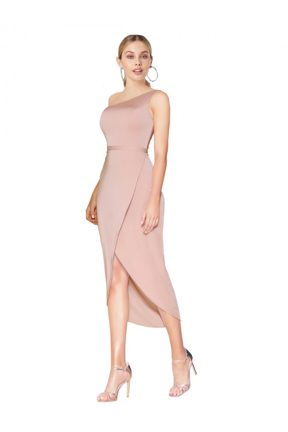 Cheap Knee Length One Shoulder Crepe Short Wrap Cocktail Prom Dress / Homecoming Dress