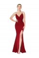 Cheap Spaghetti Straps V-Neck Long Crepe Dress with High Slit