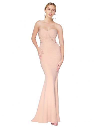 Cheap Sweetheart Shirred Neck Long Floor Length Crepe Prom Dress