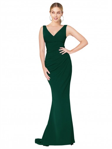Cheap V-Neck Floor Length Long Crepe Mermaid Prom Dress