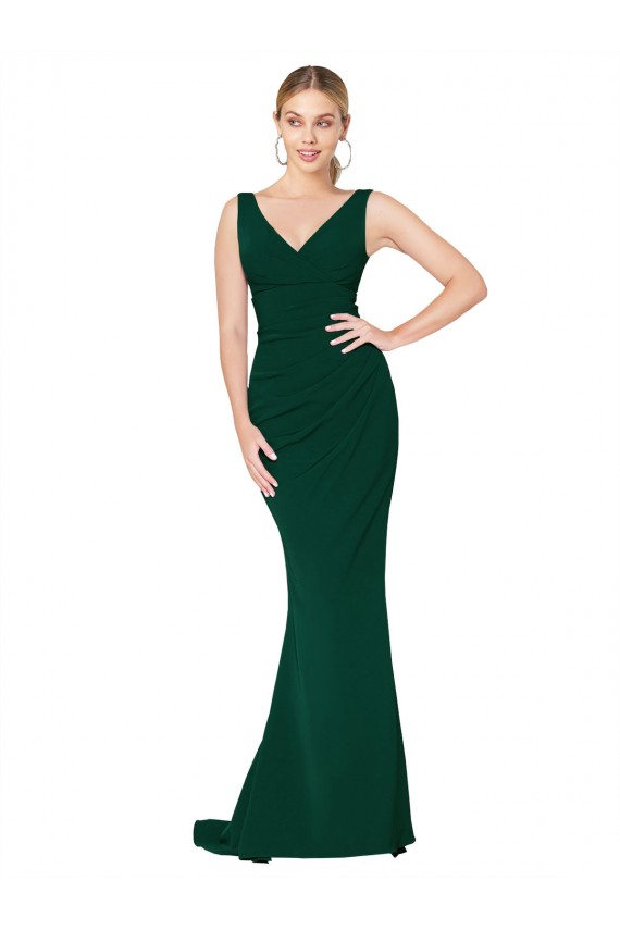 Cheap V-Neck Floor Length Long Crepe Mermaid Prom Dress