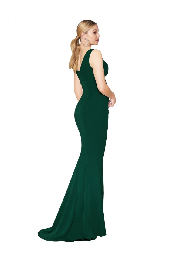 Cheap V-Neck Floor Length Long Crepe Mermaid Prom Dress