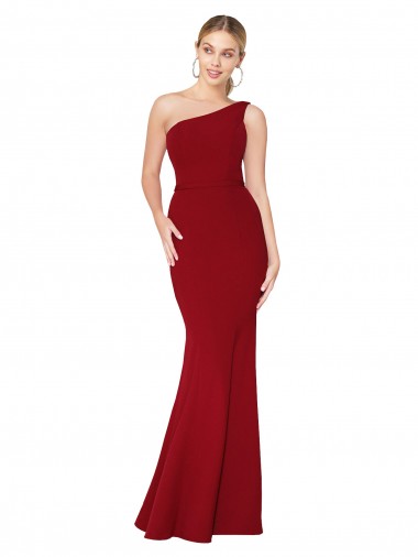 Cheap One Shoulder Long High Neck Sleeveless Mermaid Crepe Prom Dress