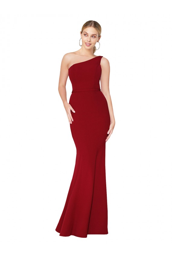 Cheap One Shoulder Long High Neck Sleeveless Mermaid Crepe Prom Dress