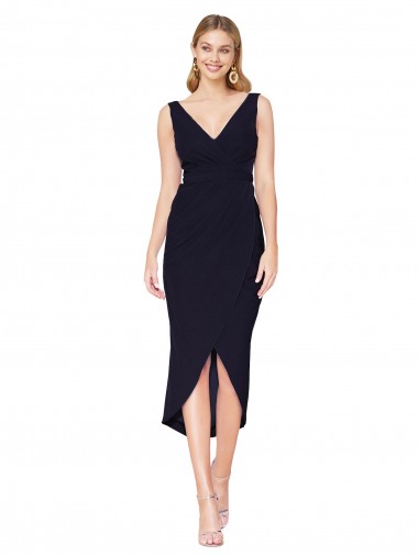 Cheap Short Knee Length V-Neck Crepe Cocktail Wrap Cocktail Prom Dress / Homecoming Dress