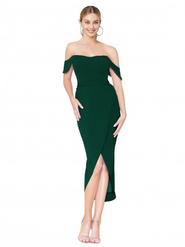 Cheap Off the Shoulder Short Knee Length Crepe Wrap Cocktail Prom Dress / Homecoming Dress