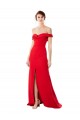 Cheap Off the Shoulder Chapel Train Crepe Prom Dress with Thigh-High slit