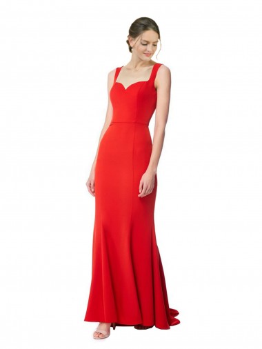 Cheap Long Chapel Train Fishtail Maxi Crepe Prom Dress with Sweetheart Neckline