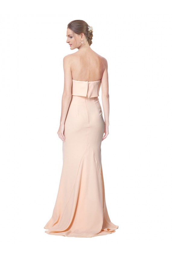 Cheap High Neck Strapless Long Crepe Maxi Prom Dress with Overlay
