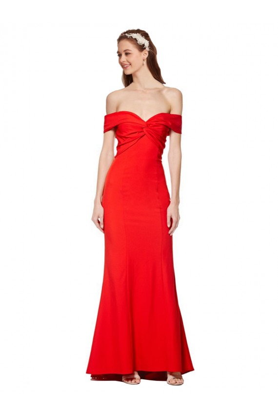 Cheap Cross Front and Back Bardot Sleeveless Crepe Maxi Prom Dress