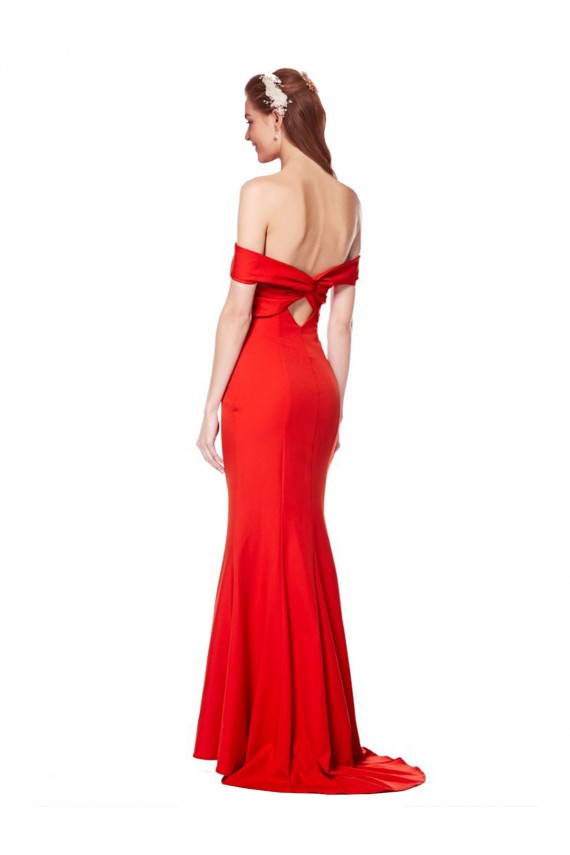 Cheap Cross Front and Back Bardot Sleeveless Crepe Maxi Prom Dress