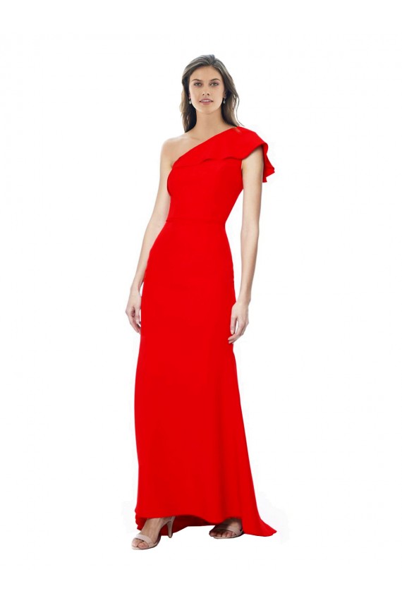 Cheap High Neck Ruffle Frill One Shoulder Maxi Crepe Prom Dress