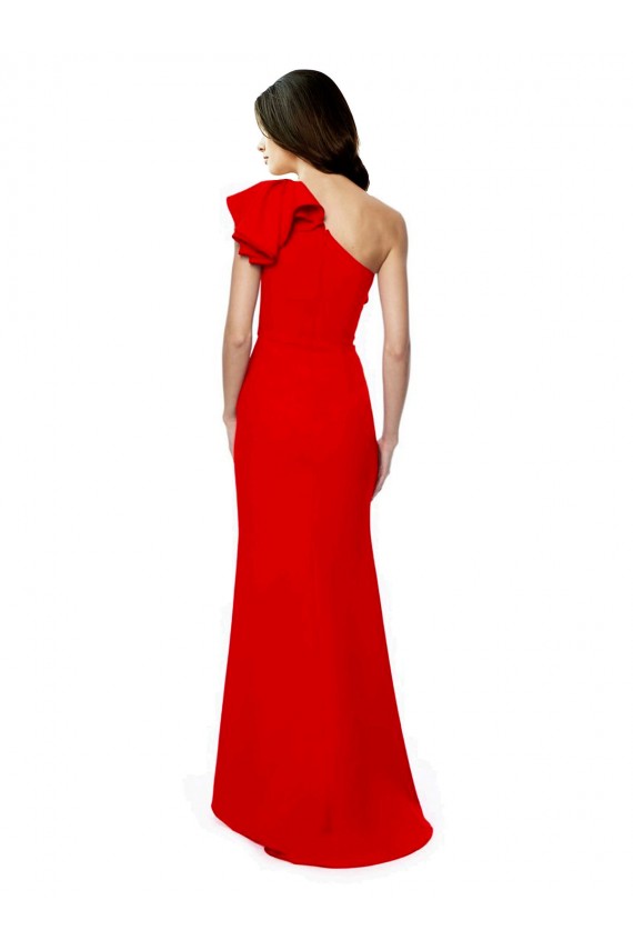 Cheap High Neck Ruffle Frill One Shoulder Maxi Crepe Prom Dress