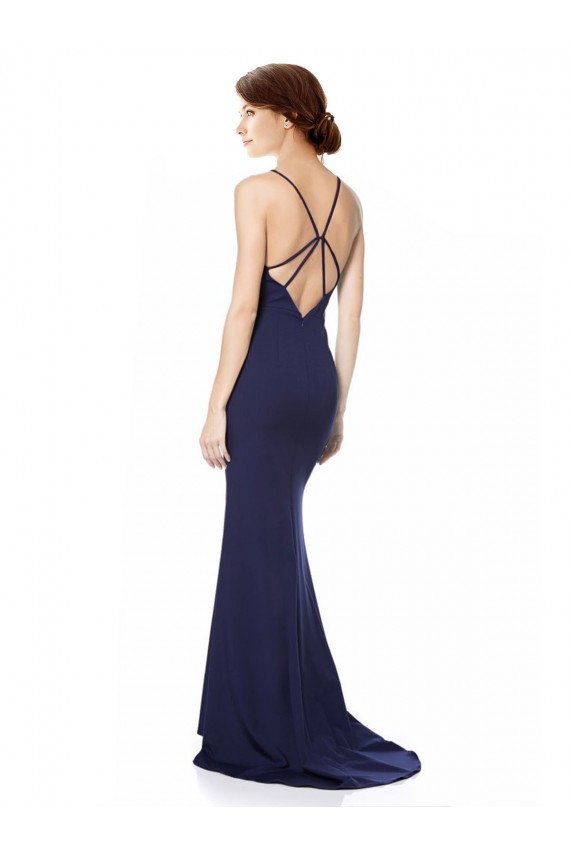 Cheap Fishtail High Neck Maxi Crepe Bridesmiad Dress with Strappy Back Detail