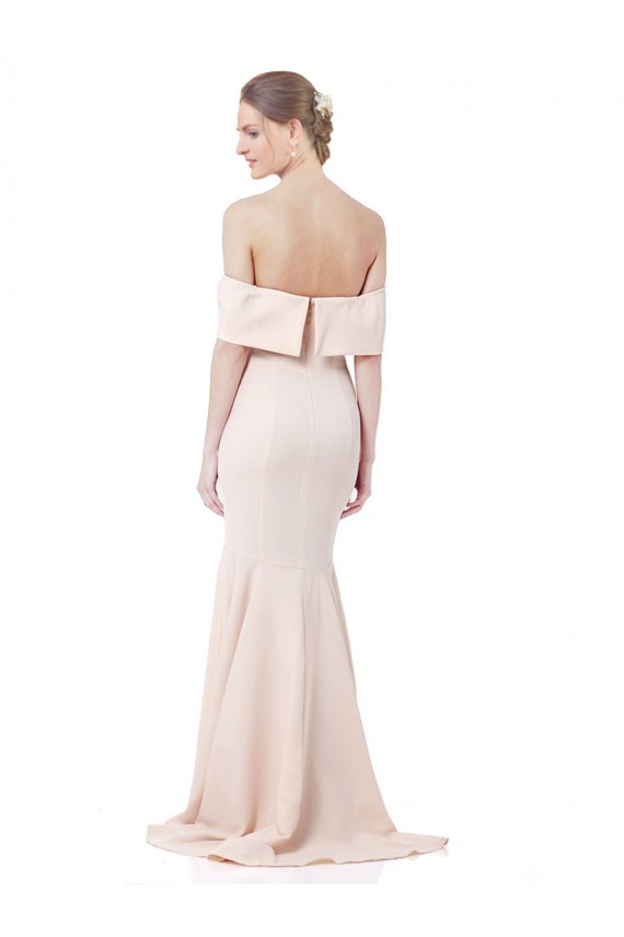 Cheap Mermaid Bardot Maxi Crepe Bridesmiad Dress with Fishtail Train
