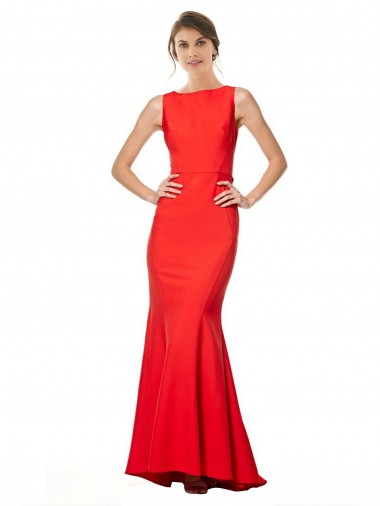 Cheap High Neck Maxi Crepe Bridesmiad Dress with Exaggerated Back Ruffle