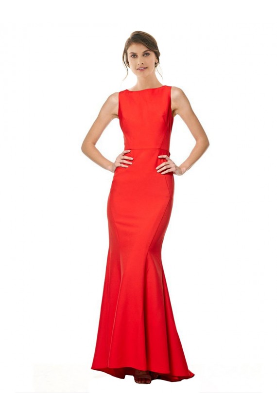Cheap High Neck Maxi Crepe Bridesmiad Dress with Exaggerated Back Ruffle