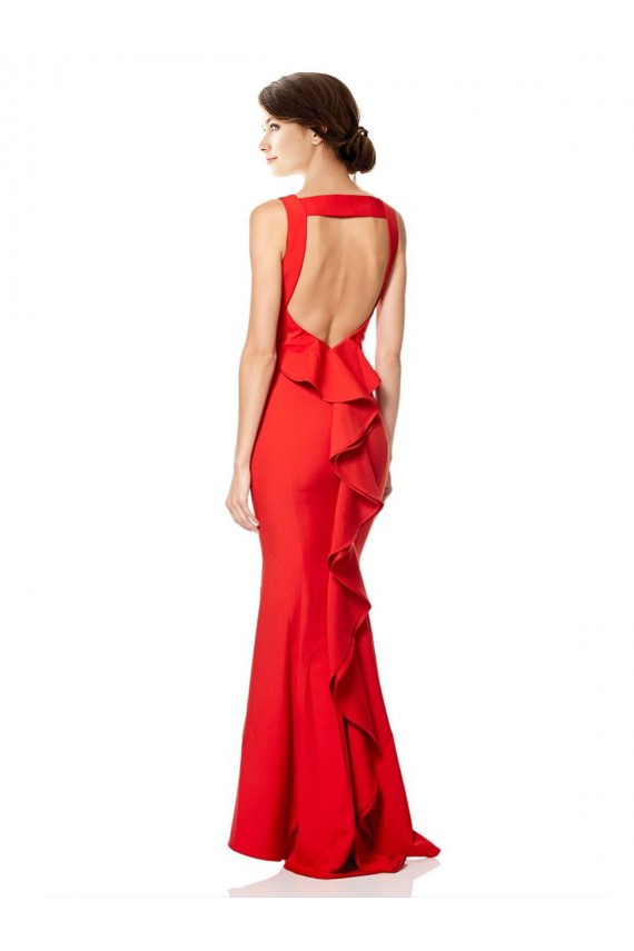 Cheap High Neck Maxi Crepe Bridesmiad Dress with Exaggerated Back Ruffle