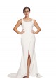 Cheap Square Neck Long Sheath Sweep Train Crepe Prom Dress 