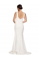 Cheap Square Neck Long Sheath Sweep Train Crepe Prom Dress 