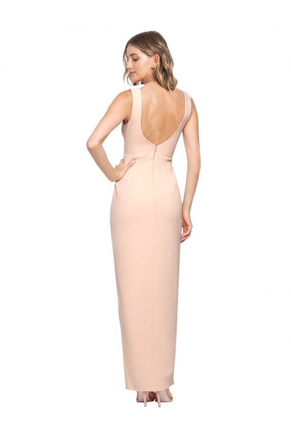 Cheap Floor Length Square Neck Long Sheath Crepe Prom Dress 