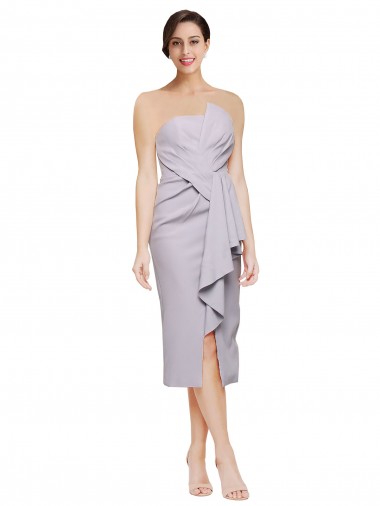 Cheap Short Strapless Crepe Cocktail Prom Dress / Homecoming Dress with Ruffles