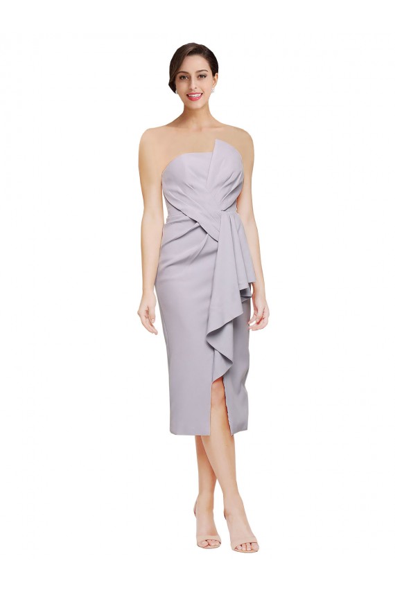 Cheap Short Strapless Crepe Cocktail Prom Dress / Homecoming Dress with Ruffles