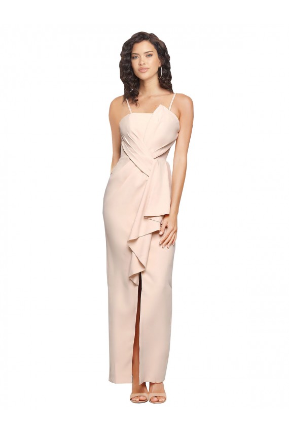Cheap Long Full Length Ruffles Strapless Low Back Crepe Prom Dress with Straps