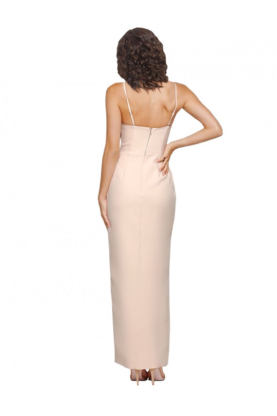 Cheap Long Full Length Ruffles Strapless Low Back Crepe Prom Dress with Straps