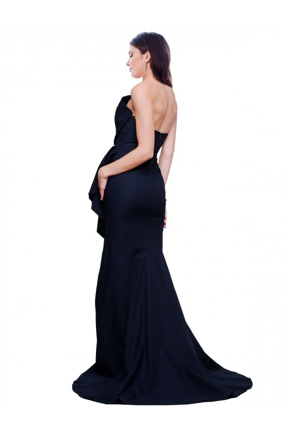 Cheap Long Strapless Sweep Train Low Back Crepe Prom Dress