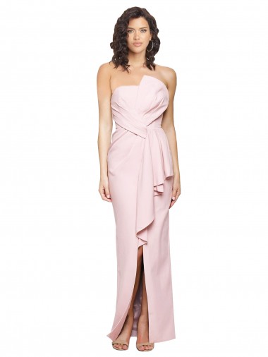 Cheap Strapless Long Full Length Ruffles Low Back Crepe Prom Dress