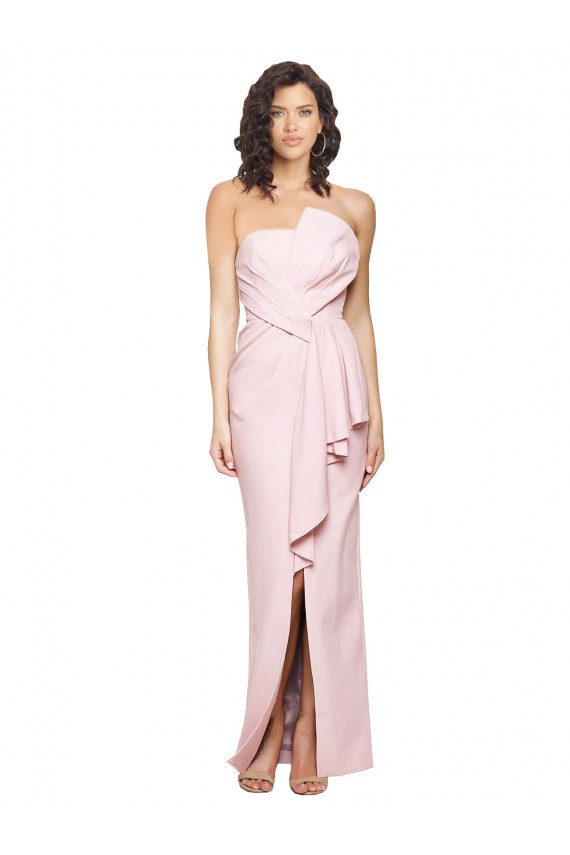 Cheap Strapless Long Full Length Ruffles Low Back Crepe Prom Dress
