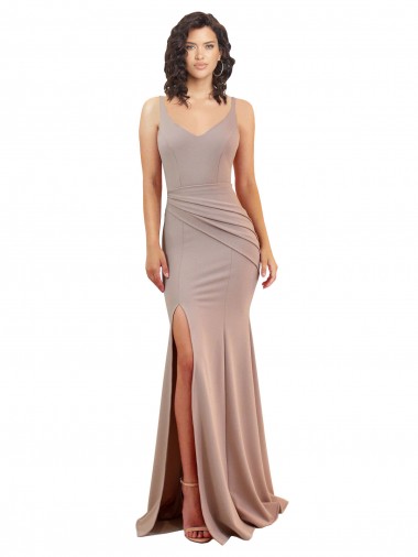 Cheap Fishtail Shape V-Neck Crepe Prom Dress with Slit