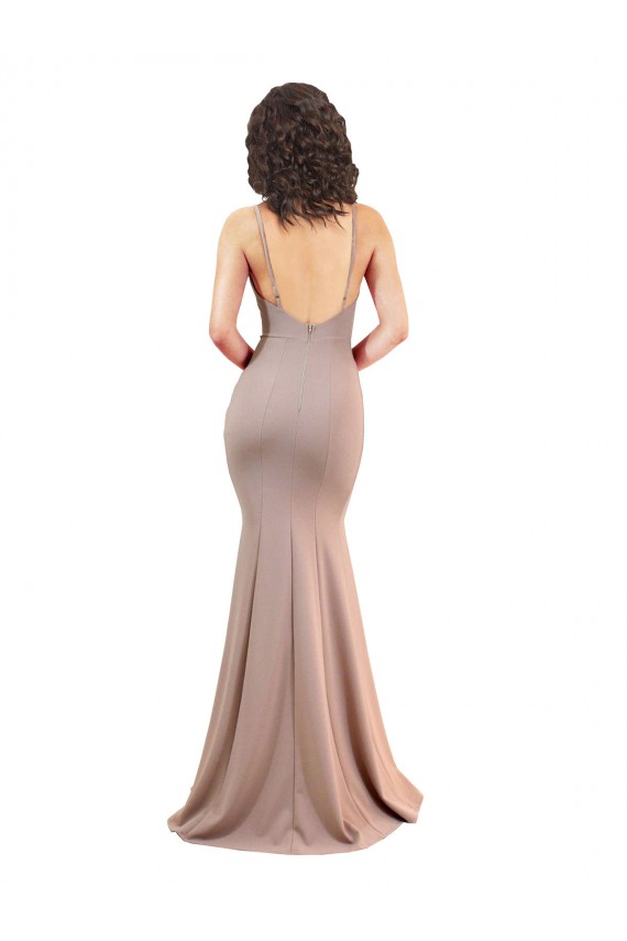 Cheap Fishtail Shape V-Neck Crepe Prom Dress with Slit