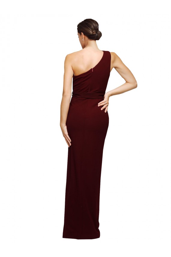 Cheap One Shoulder Sheath Crepe Prom Dress with High Side Split