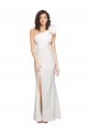 Cheap One Shoulder Long Full Length Crepe Prom Dress with Ruffles and Side Split