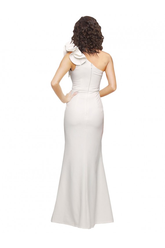 Cheap One Shoulder Long Full Length Crepe Prom Dress with Ruffles and Side Split