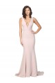 Cheap Deep Plunging V-Neckline Full Length Crepe Prom Dress with Deep V-Backline