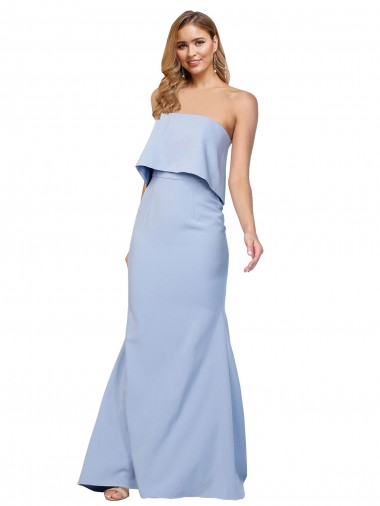 Cheap Strapless Full Length Crepe Prom Dress with Bodice Overlay