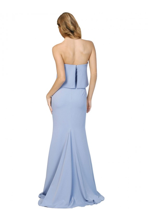 Cheap Strapless Full Length Crepe Prom Dress with Bodice Overlay