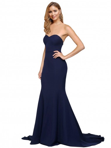 Cheap Fit and Flare Sweetheart Long Crepe Prom Dress with Sweep Train