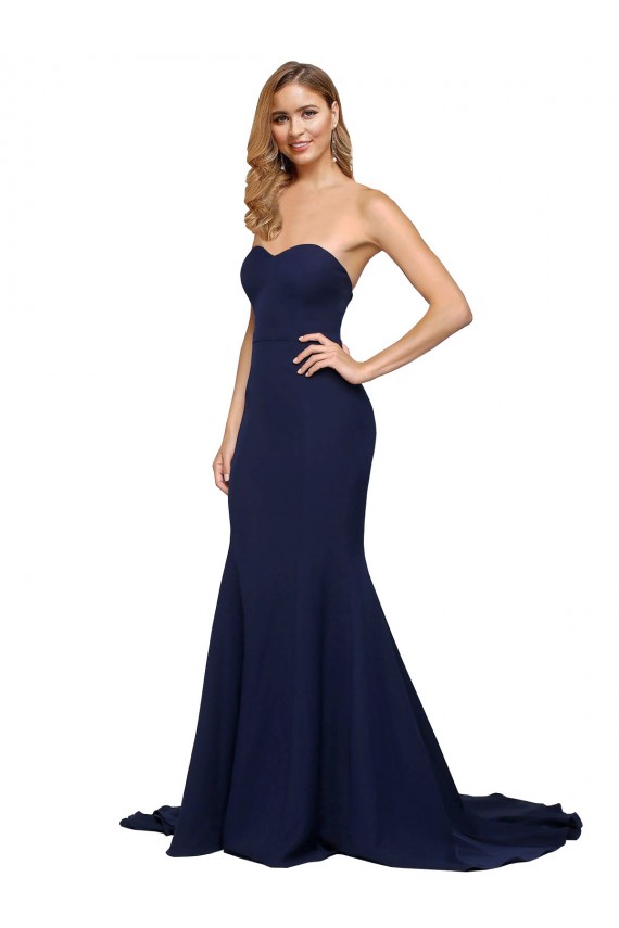 Cheap Fit and Flare Sweetheart Long Crepe Prom Dress with Sweep Train