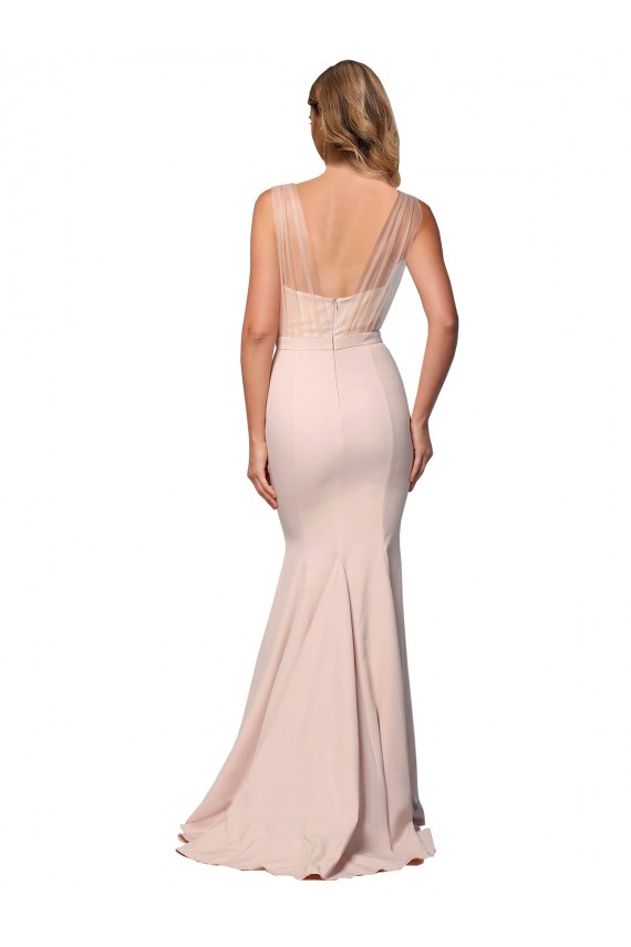 Cheap Full Length Sweetheart Crepe Prom Dress with Tulle Overlay