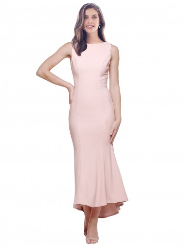 Cheap High Neck Low V-Back Midi Length Crepe Cocktail Dress / Prom Dress